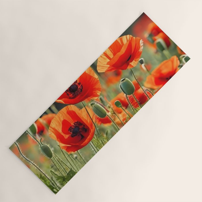 Red Poppy Garden Floral Landscape Yoga Mat Gallery Image 1
