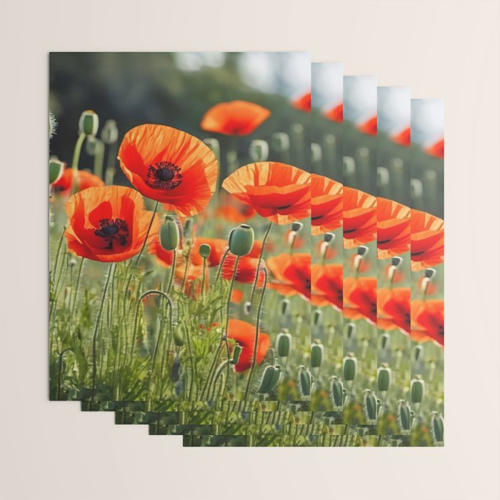 Red Poppy Garden Floral Landscape Wrapping Paper Gallery Image 3