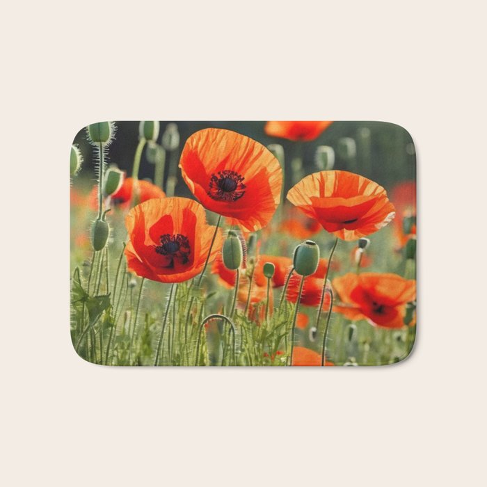 Red Poppy Garden Floral Landscape Bath Mat Gallery Image 1