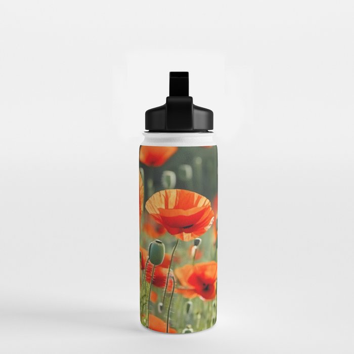 Red Poppy Garden Floral Landscape Water Bottle Gallery Image 2