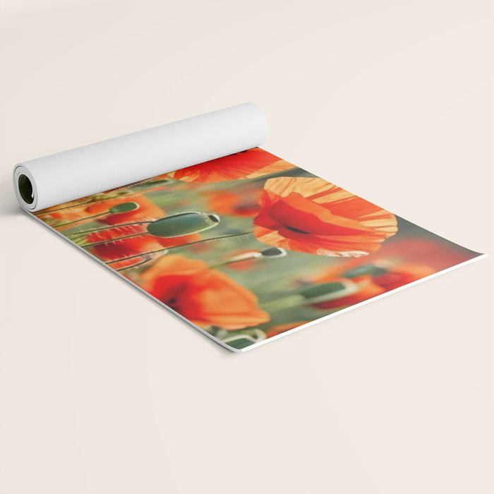 Red Poppy Garden Floral Landscape Yoga Mat Gallery Image 2