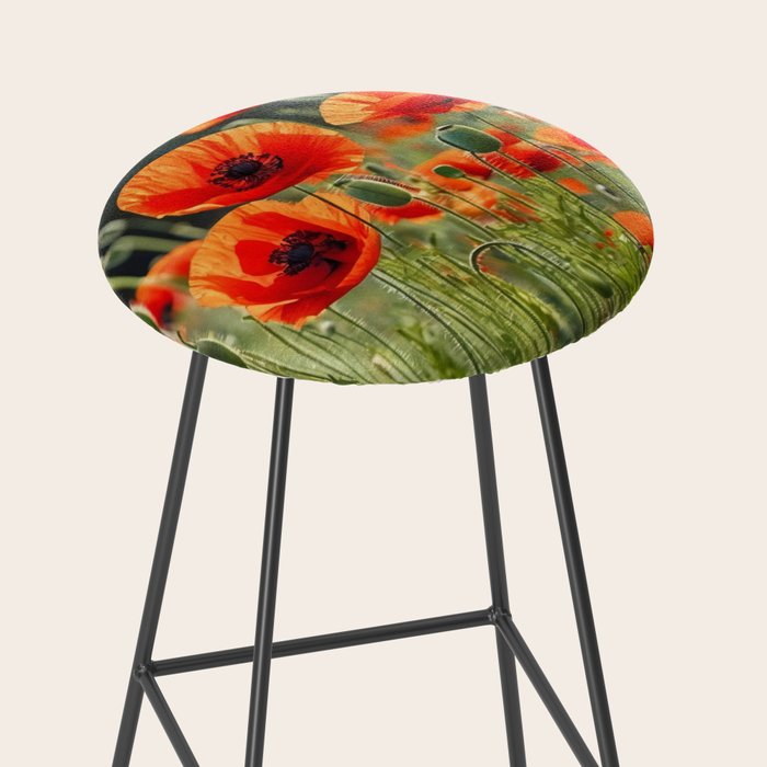 Red Poppy Garden Floral Landscape Stool Gallery Image 2
