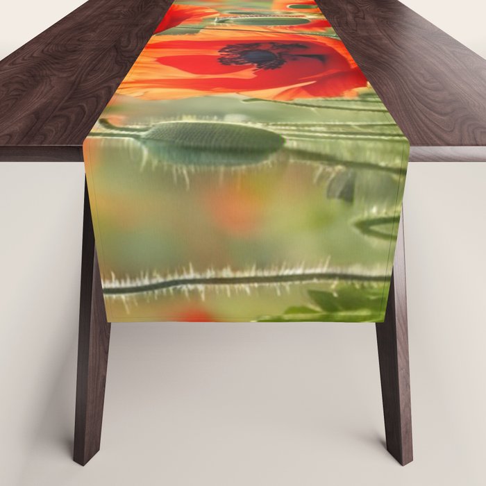 Red Poppy Garden Floral Landscape Table Runner Gallery Image 1