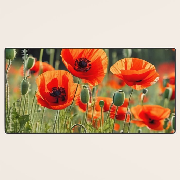 Red Poppy Garden Floral Landscape Desk Mat Gallery Image 3