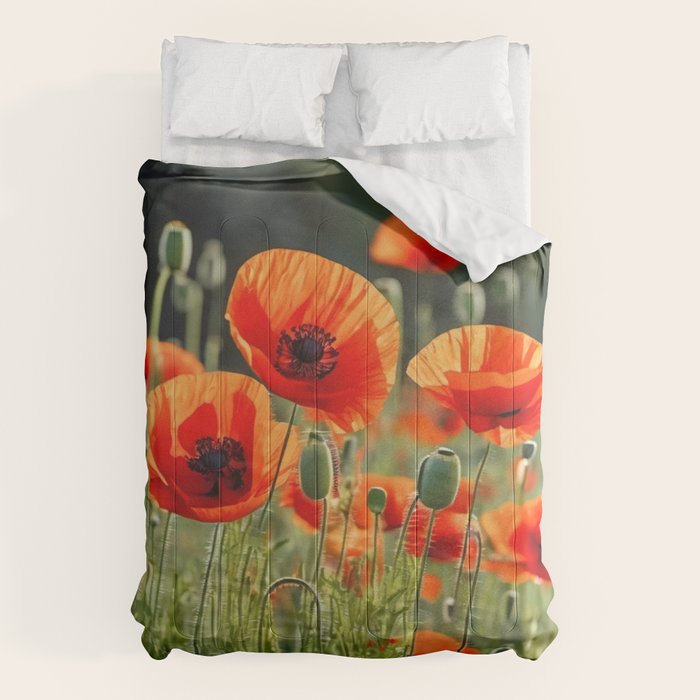 Red Poppy Garden Floral Landscape Comforter Gallery Image 6