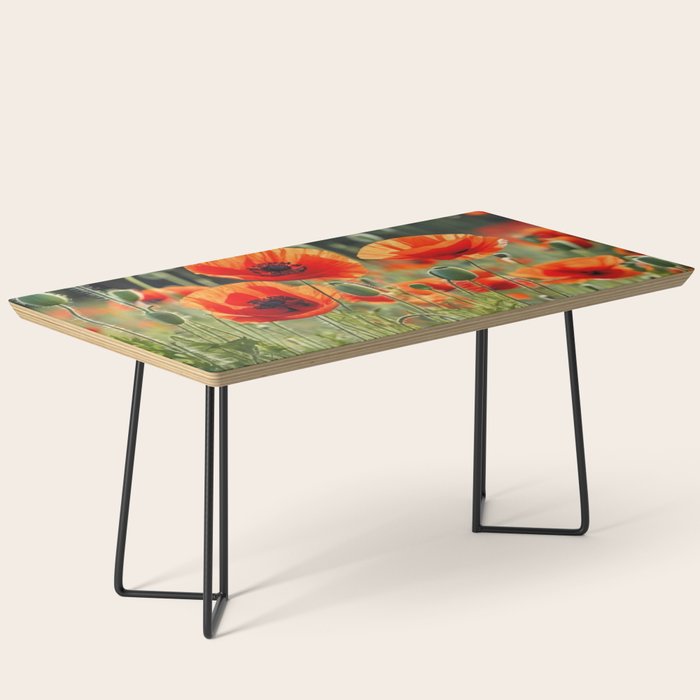 Red Poppy Garden Floral Landscape Coffee Table Gallery Image 1