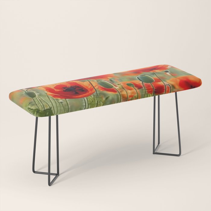 Red Poppy Garden Floral Landscape Bench Gallery Image 1