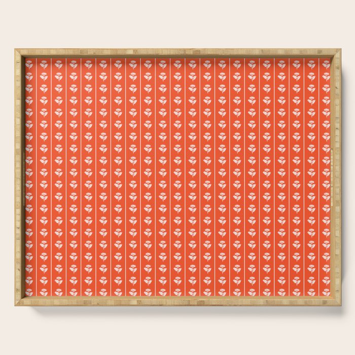 Vintage Cottage Flowers and Stripes Pattern in Orange Serving Tray Gallery Image 1