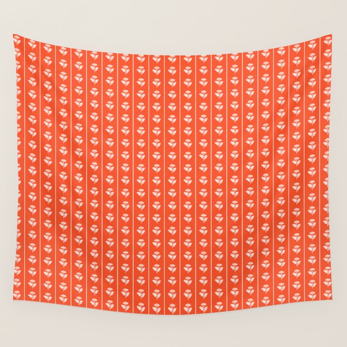 Vintage Cottage Flowers and Stripes Pattern in Orange Wall Tapestry Gallery Image 4