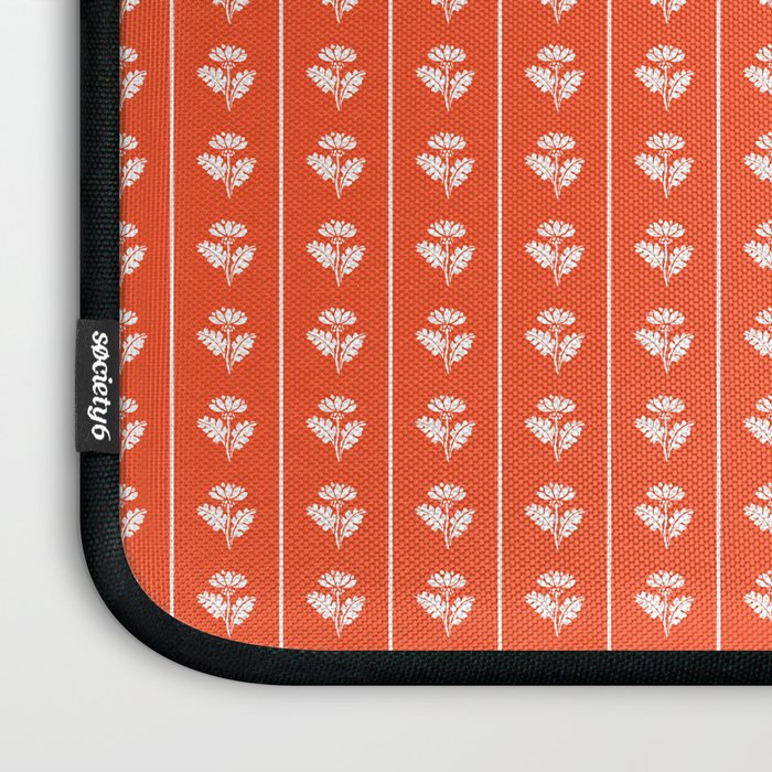 Vintage Cottage Flowers and Stripes Pattern in Orange Laptop Sleeve Gallery Image 3
