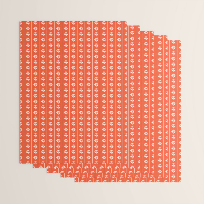 Vintage Cottage Flowers and Stripes Pattern in Orange Wrapping Paper Gallery Image 3