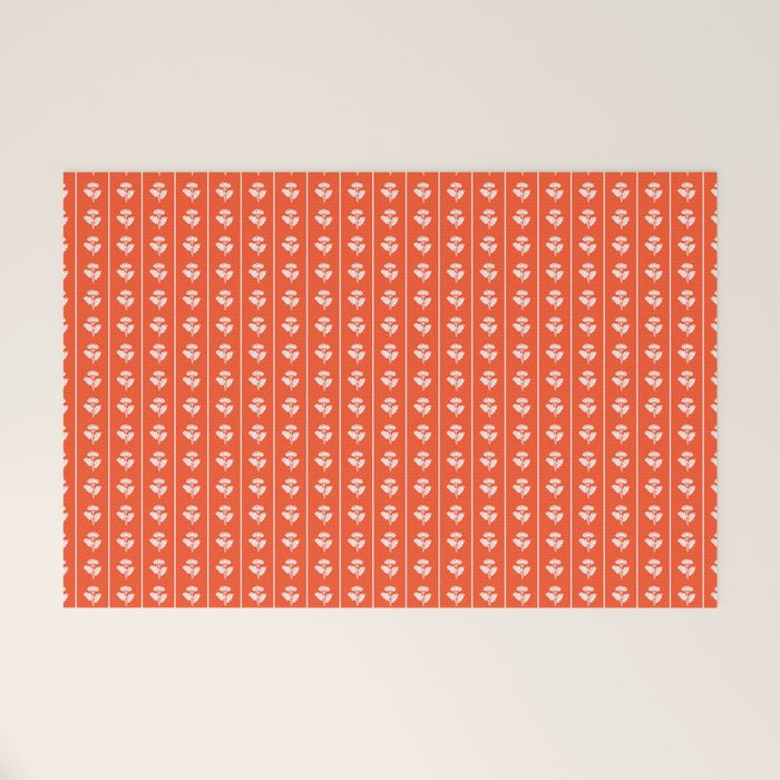 Vintage Cottage Flowers and Stripes Pattern in Orange Welcome Mat Gallery Image 1