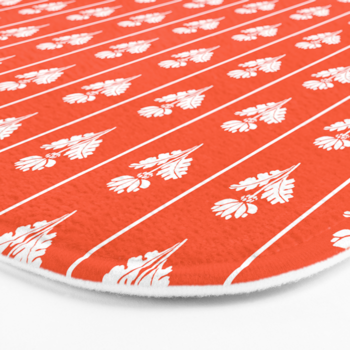 Vintage Cottage Flowers and Stripes Pattern in Orange Bath Mat Gallery Image 3