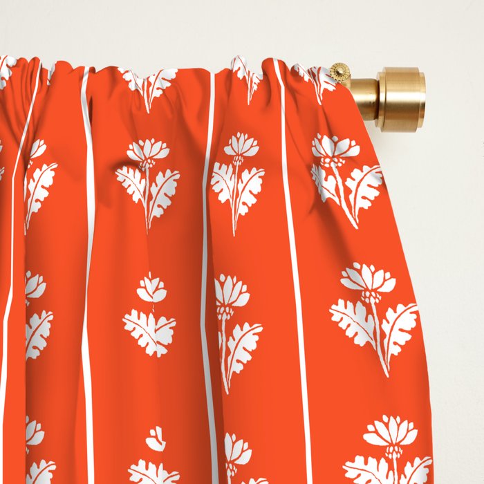 Vintage Cottage Flowers and Stripes Pattern in Orange Window Curtain Gallery Image 2