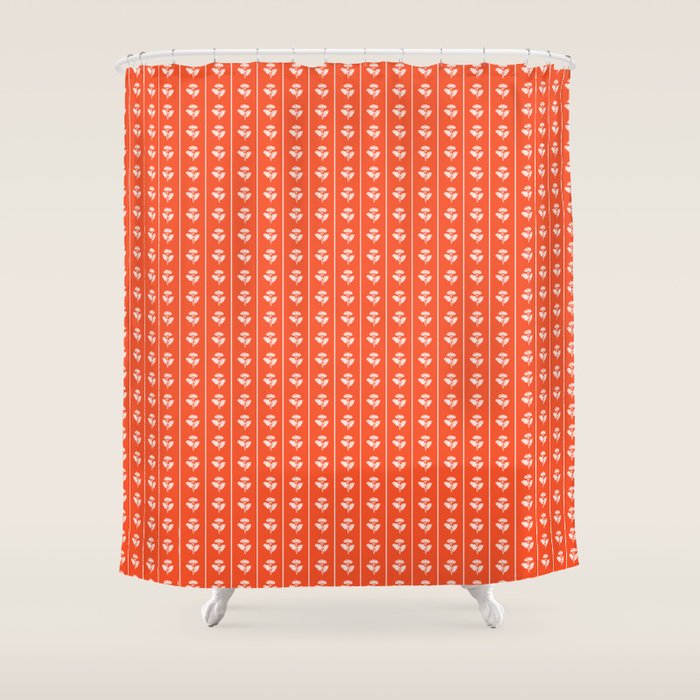 Vintage Cottage Flowers and Stripes Pattern in Orange Shower Curtain Gallery Image 1