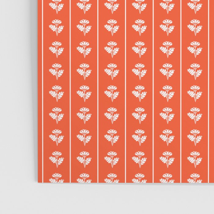 Vintage Cottage Flowers and Stripes Pattern in Orange Poster Gallery Image 3