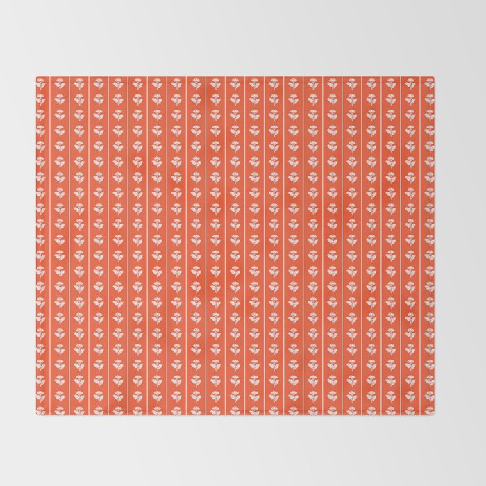 Vintage Cottage Flowers and Stripes Pattern in Orange Throw Blanket Gallery Image 2