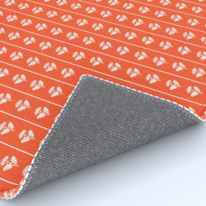 Vintage Cottage Flowers and Stripes Pattern in Orange Rug Gallery Image 4