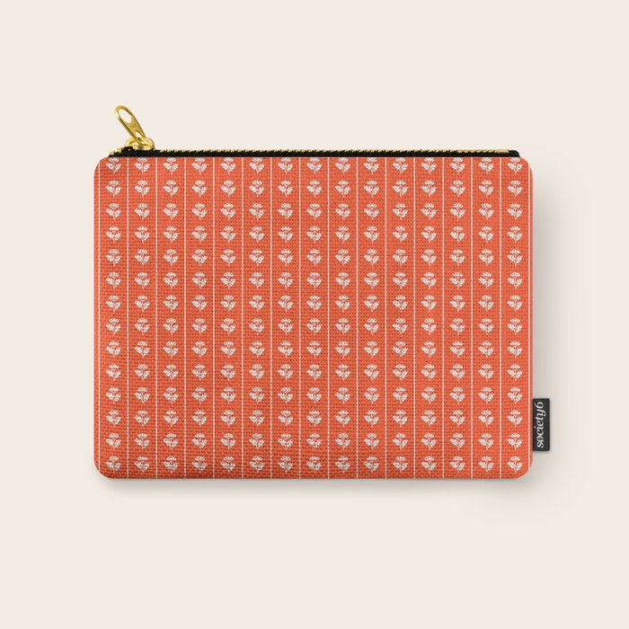 Vintage Cottage Flowers and Stripes Pattern in Orange Carry All Pouch Gallery Image 1