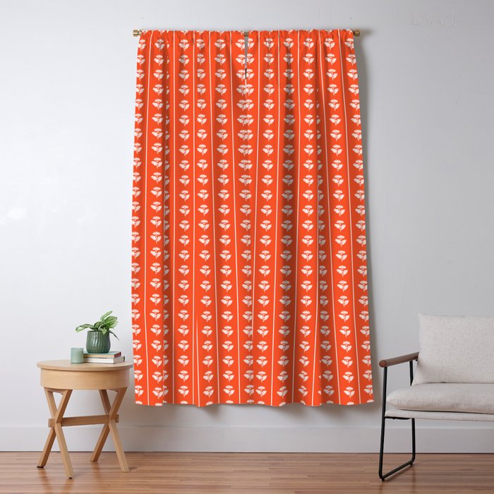 Vintage Cottage Flowers and Stripes Pattern in Orange Window Curtain Gallery Image 1