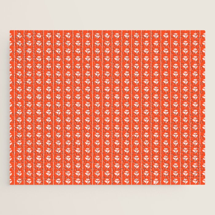 Vintage Cottage Flowers and Stripes Pattern in Orange Jigsaw Puzzle Gallery Image 1