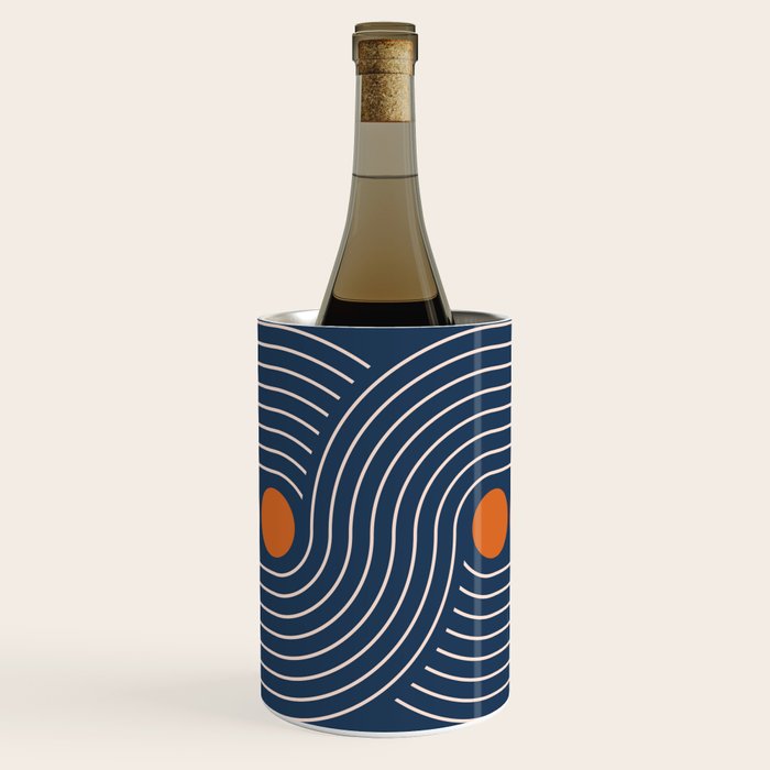 Geometric Lines in Navy and Orange (Rainbow and Moon Phases Abstract) Wine Chiller Gallery Image 1