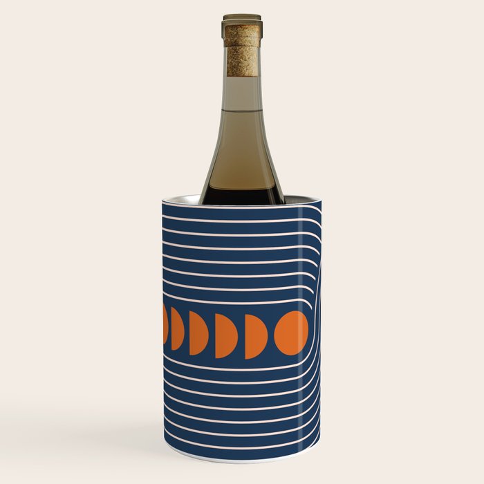 Geometric Lines in Navy and Orange (Rainbow and Moon Phases Abstract) Wine Chiller Gallery Image 2