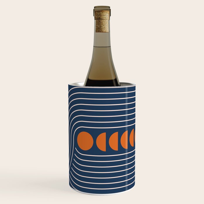 Geometric Lines in Navy and Orange (Rainbow and Moon Phases Abstract) Wine Chiller Gallery Image 3