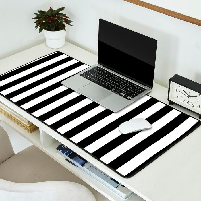 Black and white vertical stripes Classic cabana Stripe Desk Mat Gallery Image 2