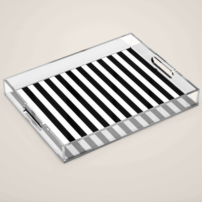 Black and white vertical stripes Classic cabana Stripe Acrylic Tray Gallery Image 1