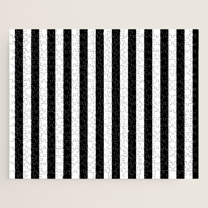 Black and white vertical stripes Classic cabana Stripe Jigsaw Puzzle Gallery Image 1