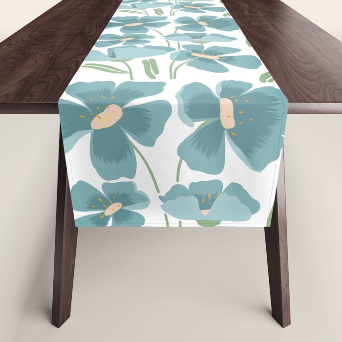 Harleigh Floral Art, Teal and White Table Runner Gallery Image 1