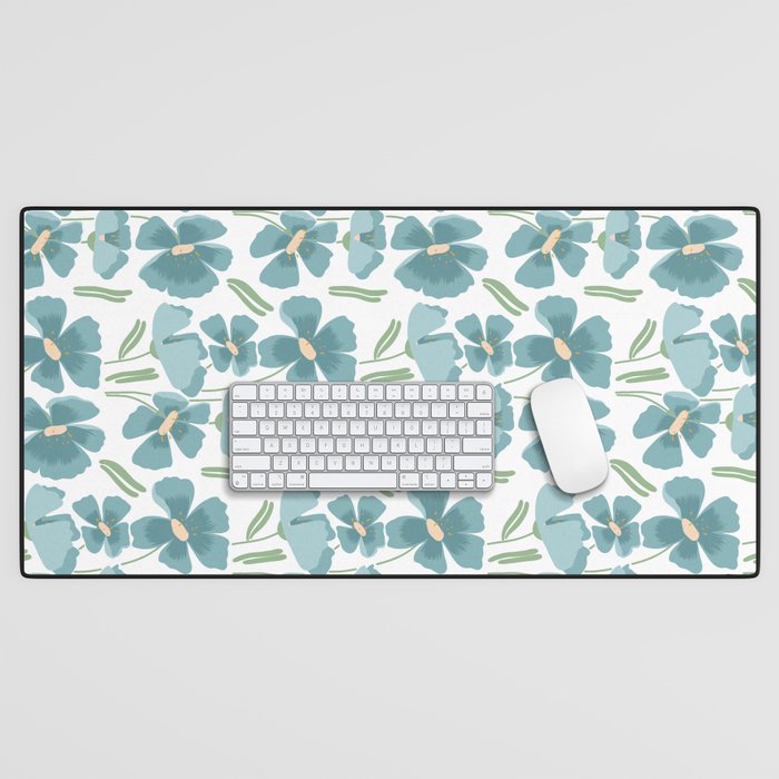 Harleigh Floral Art, Teal and White Desk Mat Gallery Image 1