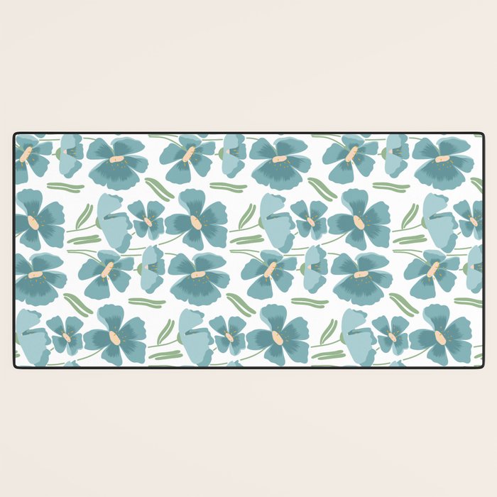 Harleigh Floral Art, Teal and White Desk Mat Gallery Image 3