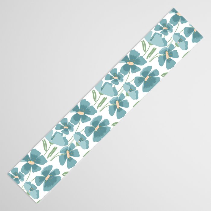 Harleigh Floral Art, Teal and White Table Runner Gallery Image 3