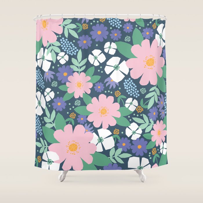 Pink and violet florals Shower Curtain Gallery Image 1