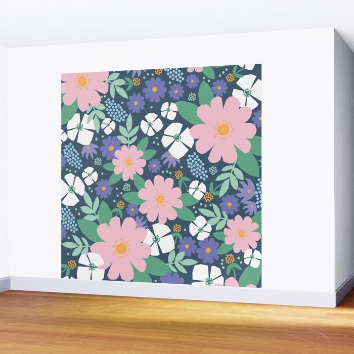 Pink and violet florals Wall Mural Gallery Image 2