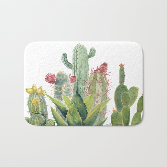 Cactus Watercolor Bath Mat Gallery Image 1