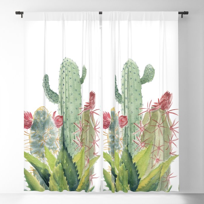 Cactus Watercolor Window Curtain Gallery Image 1