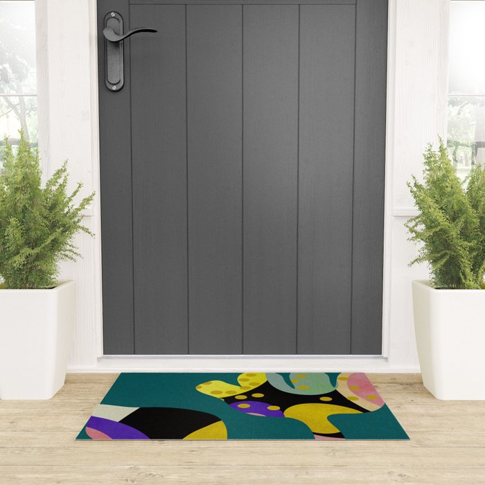 abstract whimsical flower on teal Welcome Mat Gallery Image 3