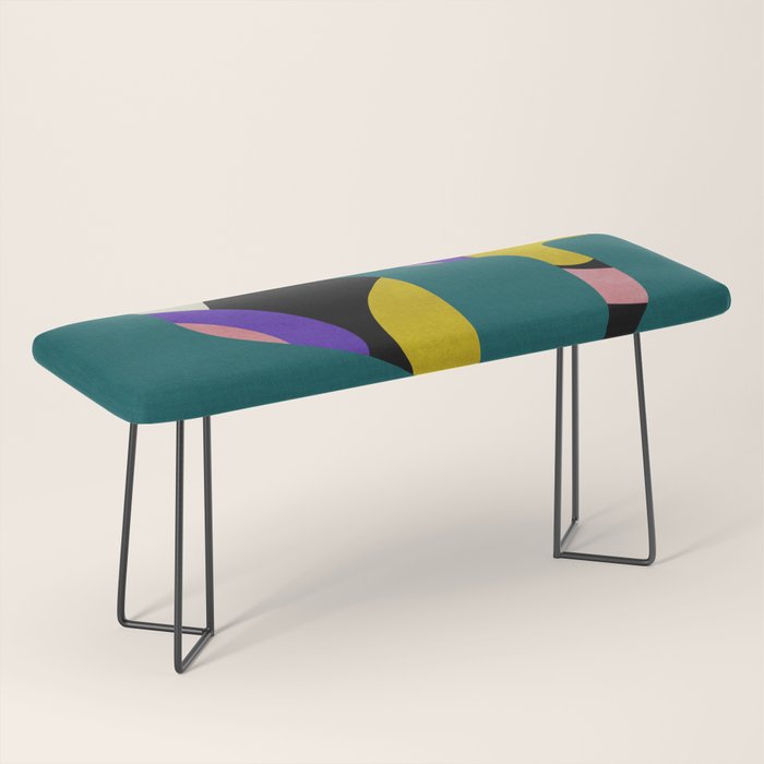 abstract whimsical flower on teal Bench Gallery Image 1