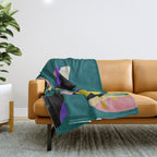 abstract whimsical flower on teal Throw Blanket Gallery Image 1