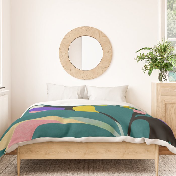 abstract whimsical flower on teal Duvet Cover Gallery Image 3