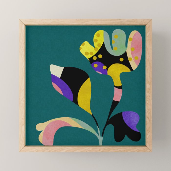 abstract whimsical flower on teal Mini Art Print Gallery Image 1