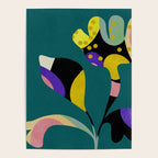 abstract whimsical flower on teal Poster Gallery Image 4