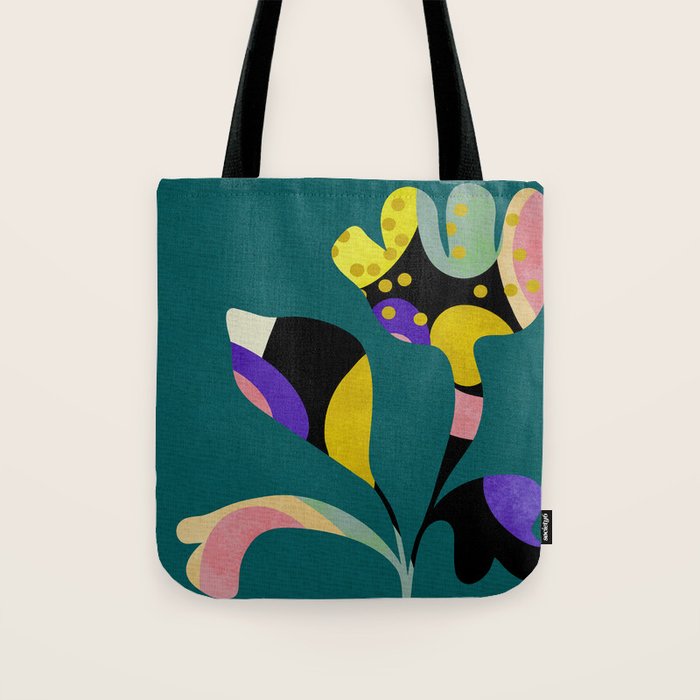 abstract whimsical flower on teal Tote Bag Gallery Image 1