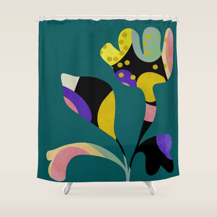 abstract whimsical flower on teal Shower Curtain Gallery Image 1