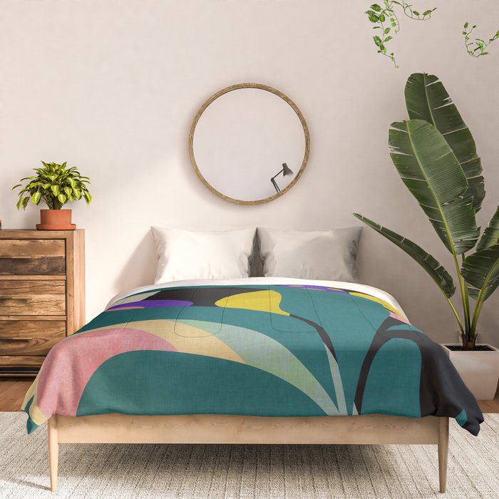 abstract whimsical flower on teal Comforter Gallery Image 3