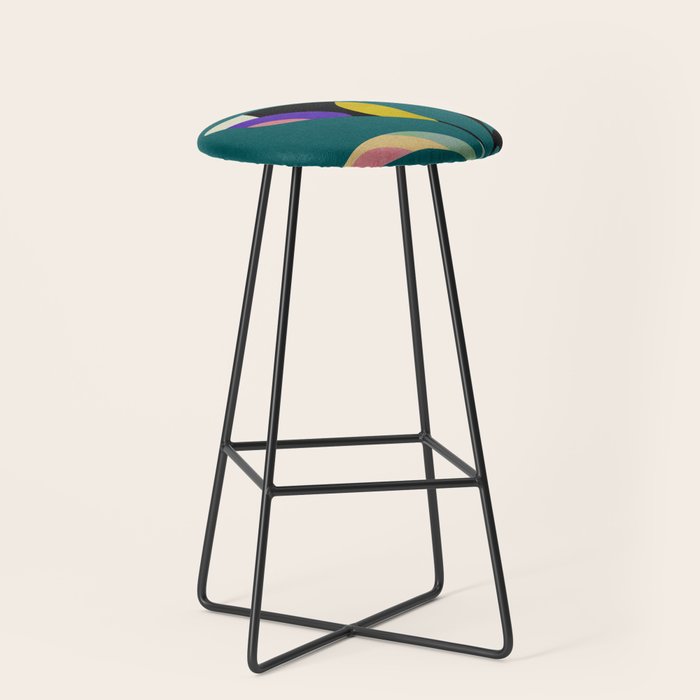 abstract whimsical flower on teal Stool Gallery Image 1