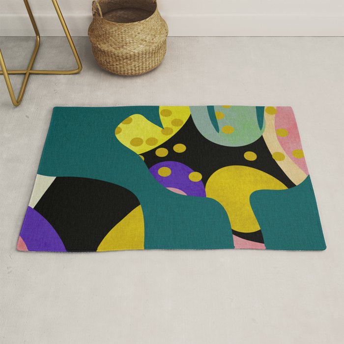 abstract whimsical flower on teal Rug Gallery Image 1